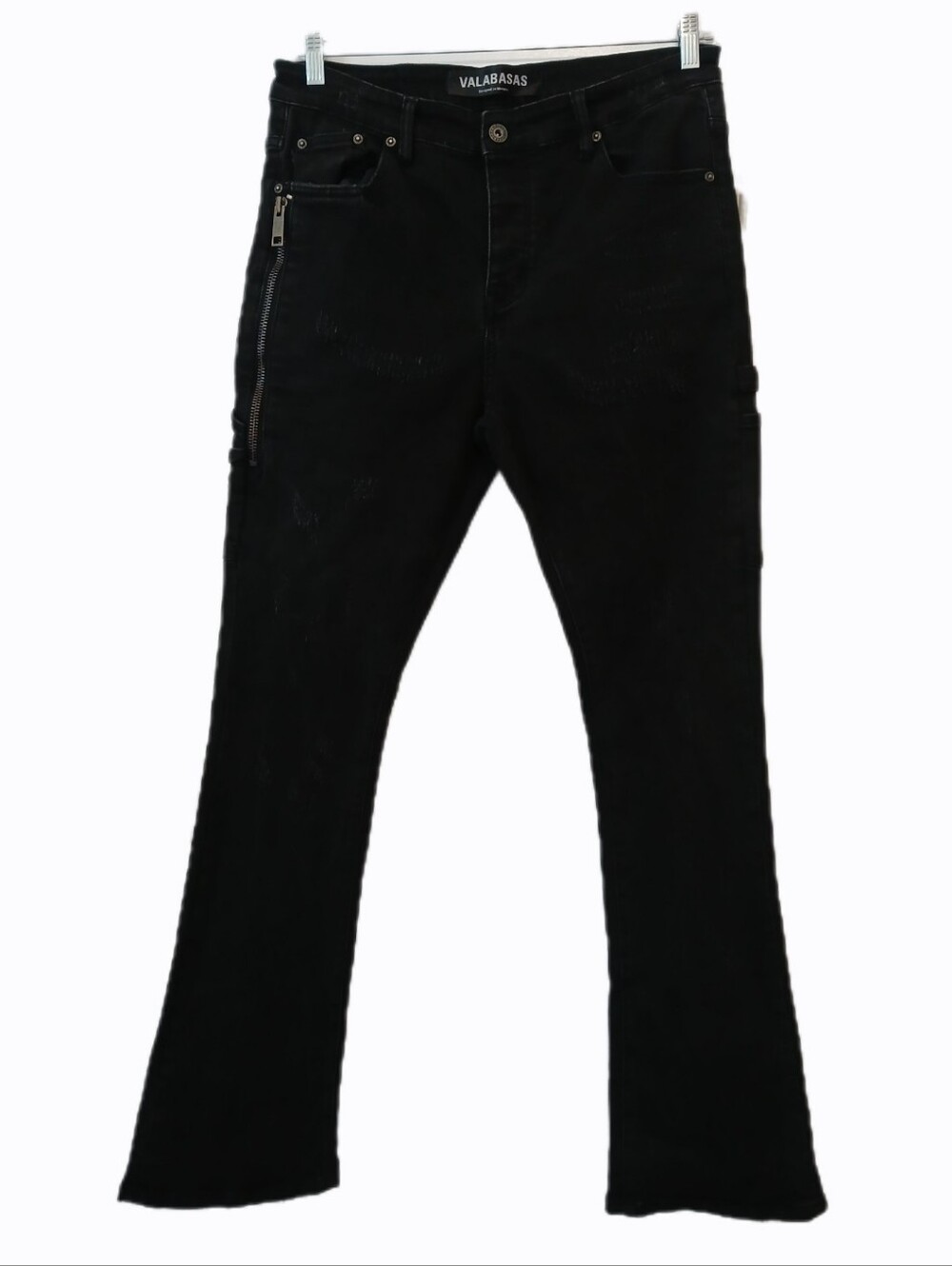Valabasas 36 x 36 Black Premium Dark Wash Denim Stacked Bootcut Jeans Carpenter